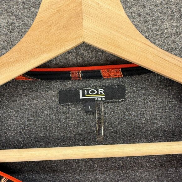 Lior Blouse Women L Large Black Geometric Long Sleeve Round Neck Pullover Casual - Picture 4 of 8